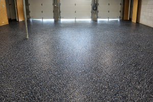 Recent garage epoxy flake floor installed by TKO Concrete in the Brentwood area.